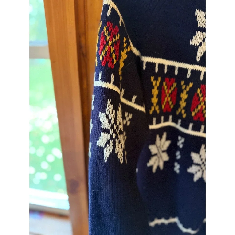 Vintage JCPenney Snowflake Fair Isle Sweater‎ Acrylic Knit Blue Large